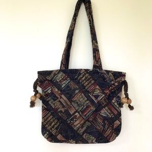 Home Made Tapestry Shoulder Bag Drawstring Purse with Pockets